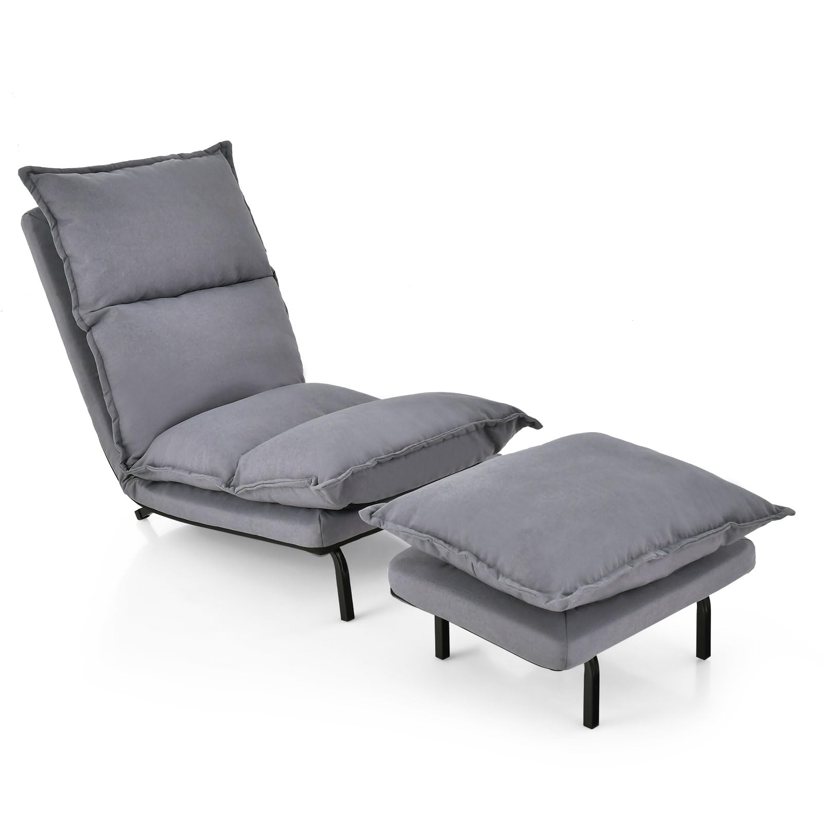 Giantex Accent Chair with Ottoman Gray, Upholstered Lazy Sofa Chair with Ottoman