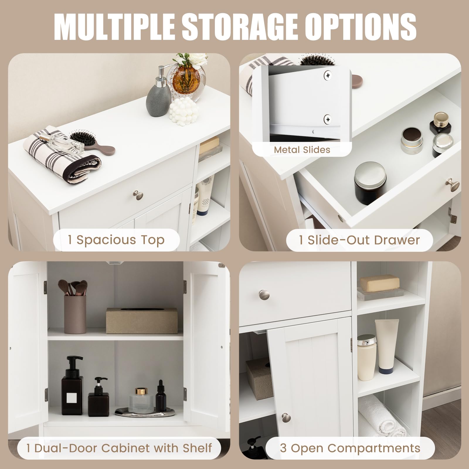 Giantex Bathroom Storage Cabinet with Drawer - Floor Cabinet w/ 3 Open Shelves