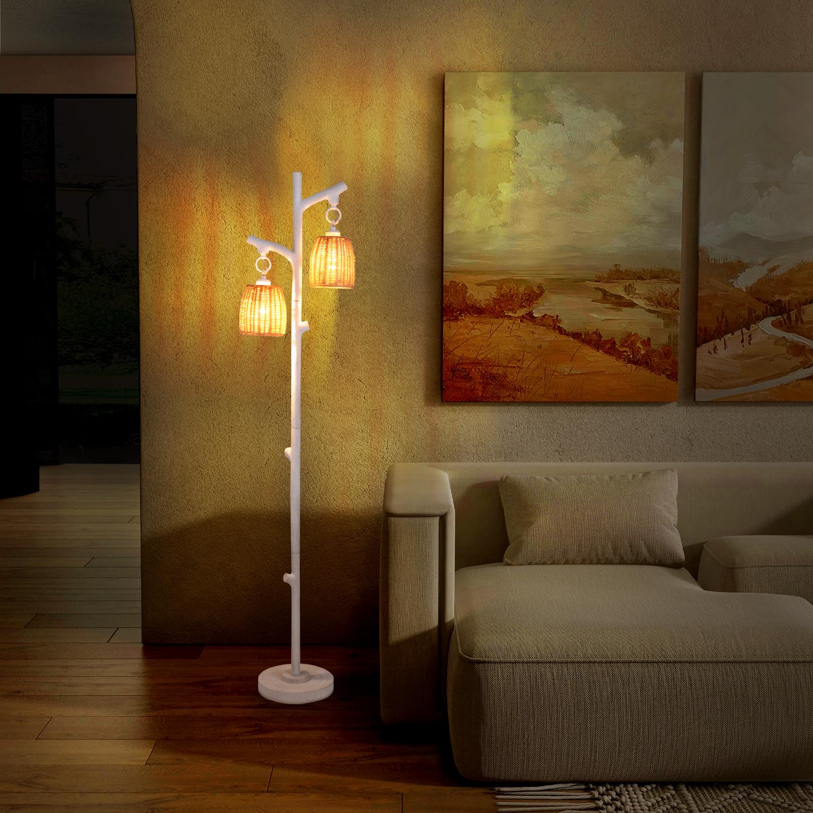 Giantex Farmhouse Tree Floor Lamp with 2 Lights