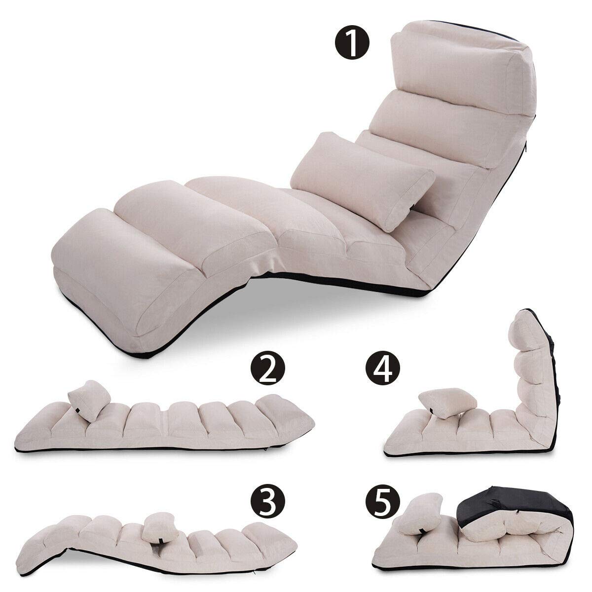 Folding Lazy Sofa Chair Stylish Sofa Couch Beds Lounge Chair W/Pillow