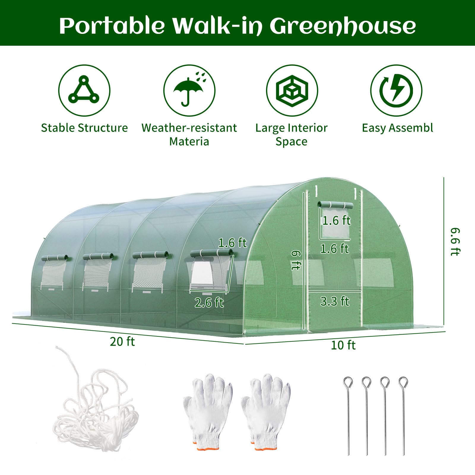 Giantex Greenhouse, 20 x 10 x 6.6 FT Large Walk in Greenhouse Outdoor