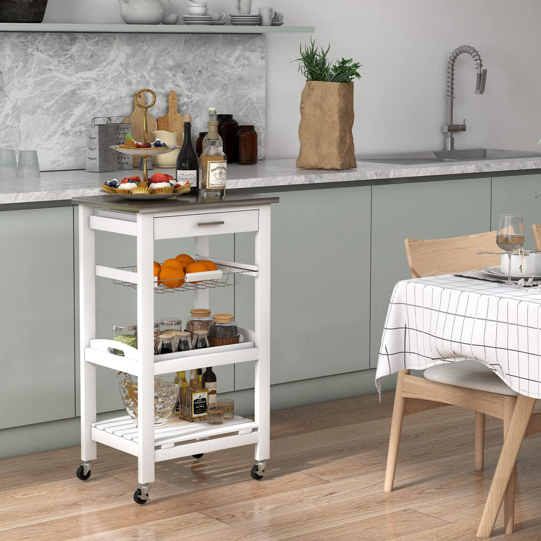 Giantex Kitchen Island Cart Rolling Kitchen Trolley with Stainless Steel Tabletop