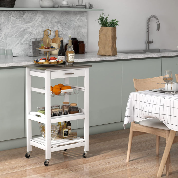 Giantex Kitchen Island Cart Rolling Kitchen Trolley with Stainless Steel Tabletop