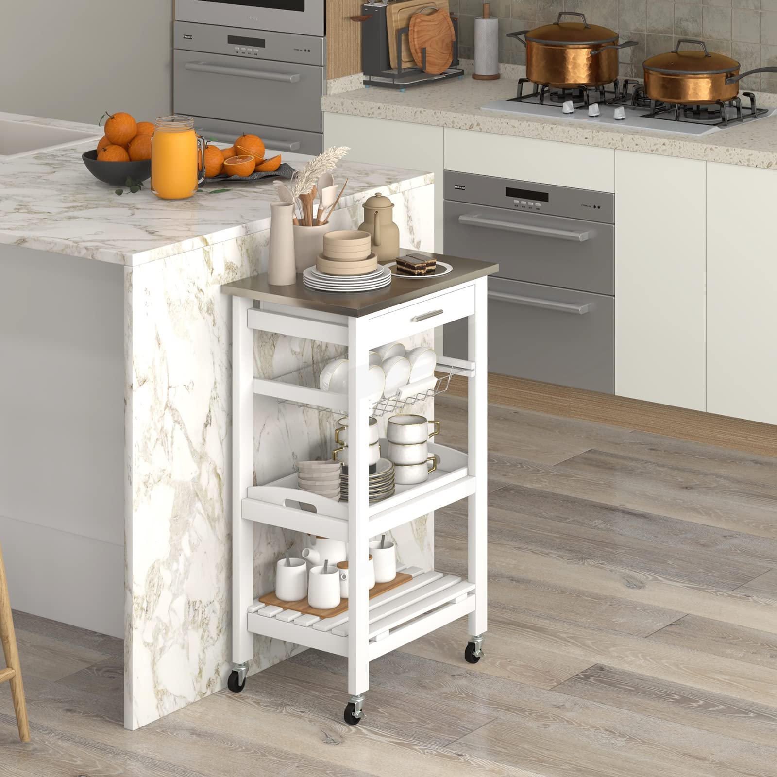 Giantex Kitchen Island Cart Rolling Kitchen Trolley with Stainless Steel Tabletop