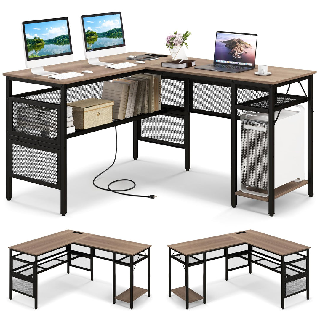 Giantex L Shaped Desk with Power Outlets & USB Ports