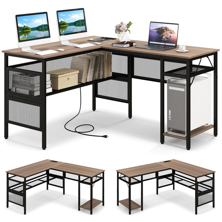 Giantex L Shaped Desk with Power Outlets & USB Ports
