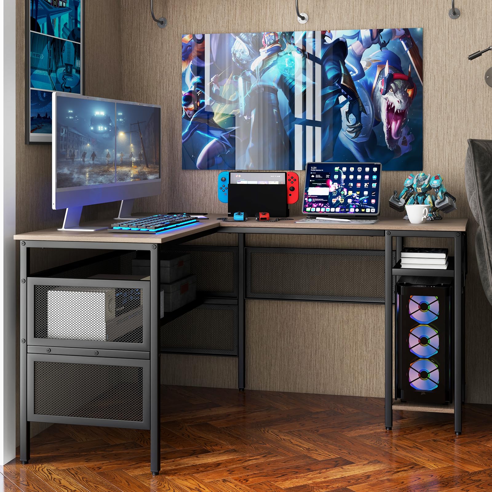 Giantex L Shaped Desk with Power Outlets & USB Ports
