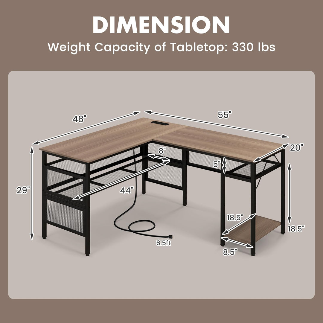 Giantex L Shaped Desk with Power Outlets & USB Ports