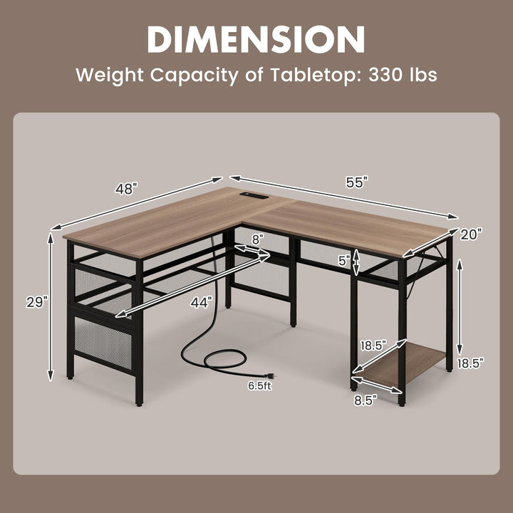 Giantex L Shaped Desk with Power Outlets & USB Ports