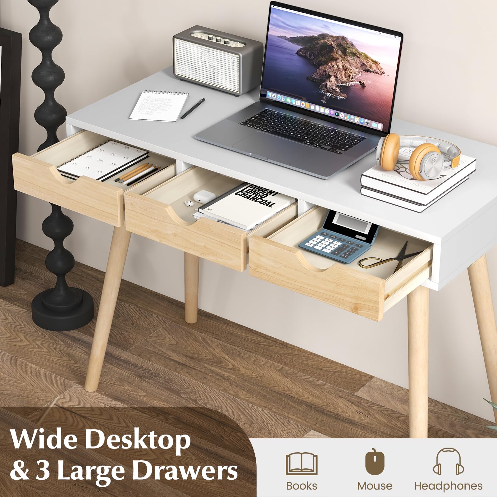 Giantex Modern Writing Desk with 3 Drawers