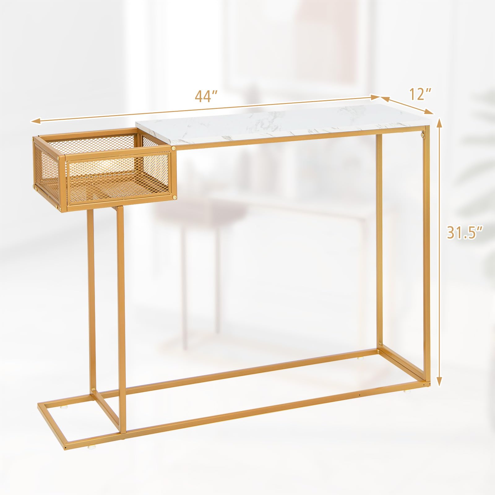 Giantex Narrow Console Table with Storage - Gold Sofa Table with Storage Basket