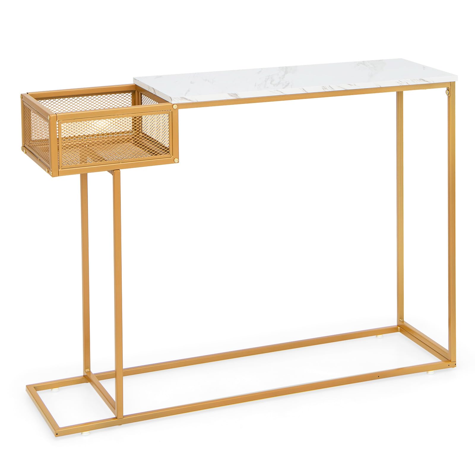 Giantex Narrow Console Table with Storage - Gold Sofa Table with Storage Basket