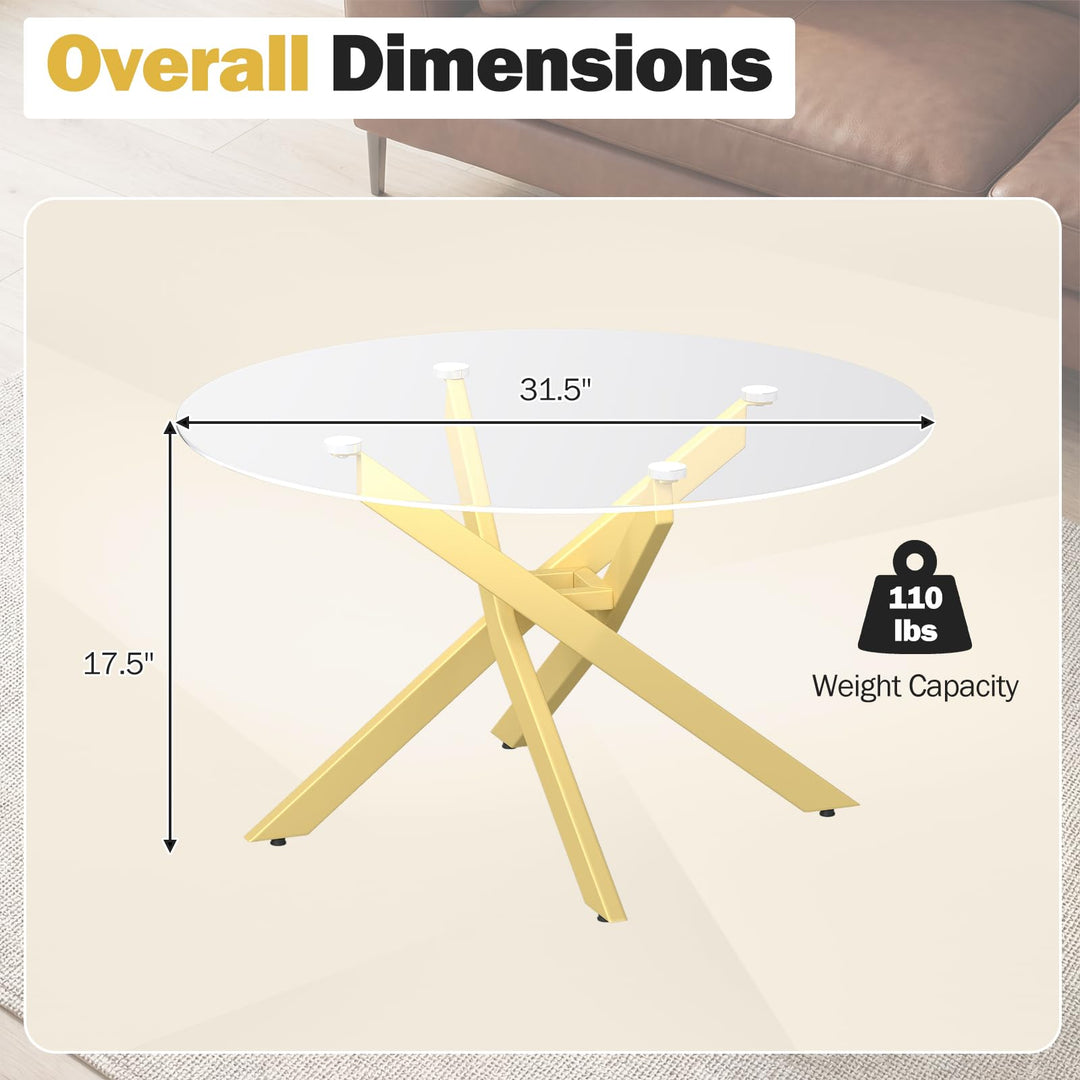 Giantex 31.5" Round Glass Coffee Table with Tempered Glass Top &amp; Geometric Metal Frame