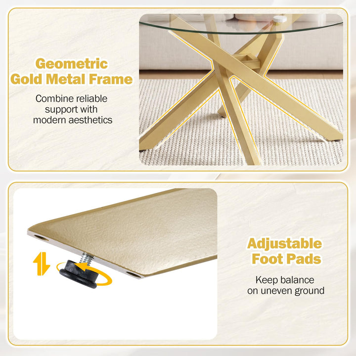 Giantex 31.5" Round Glass Coffee Table with Tempered Glass Top &amp; Geometric Metal Frame