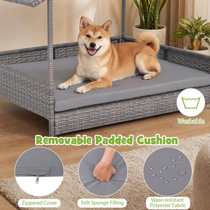 Giantex Outdoor Wicker Dog House with Roof Canopy &amp; Washable Cushion