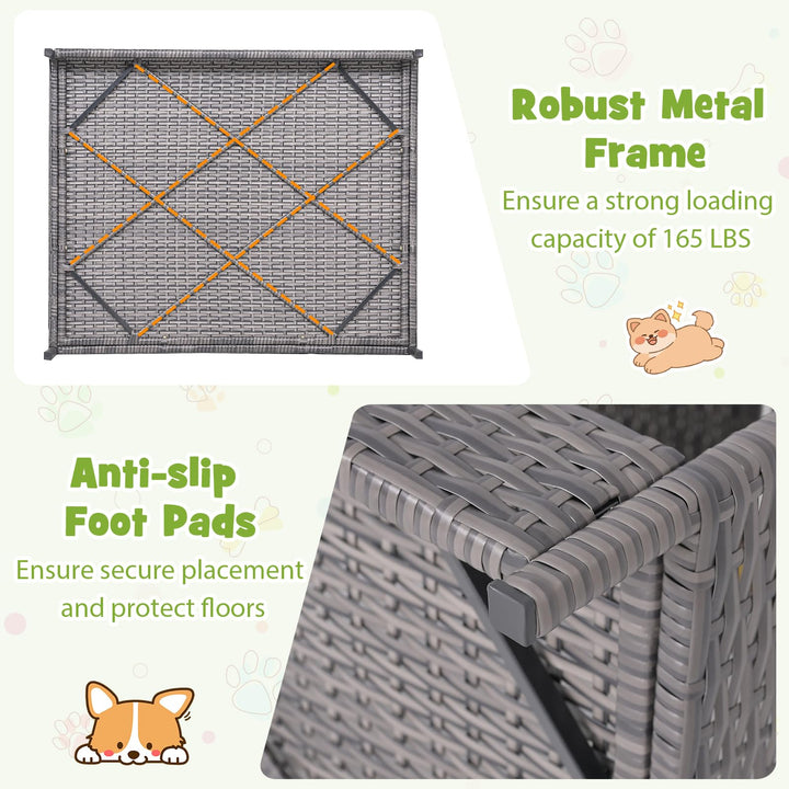 Giantex Outdoor Wicker Dog House with Roof Canopy &amp; Washable Cushion