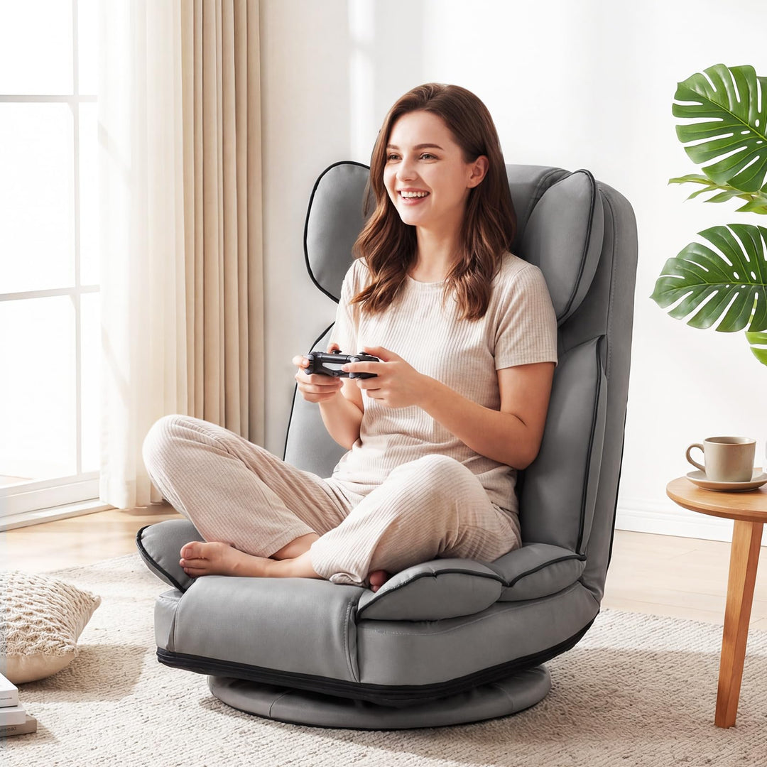 Giantex 360° Swivel Floor Gaming Chair with 6-Position Adjustable Backrest &amp; Sponge Filling