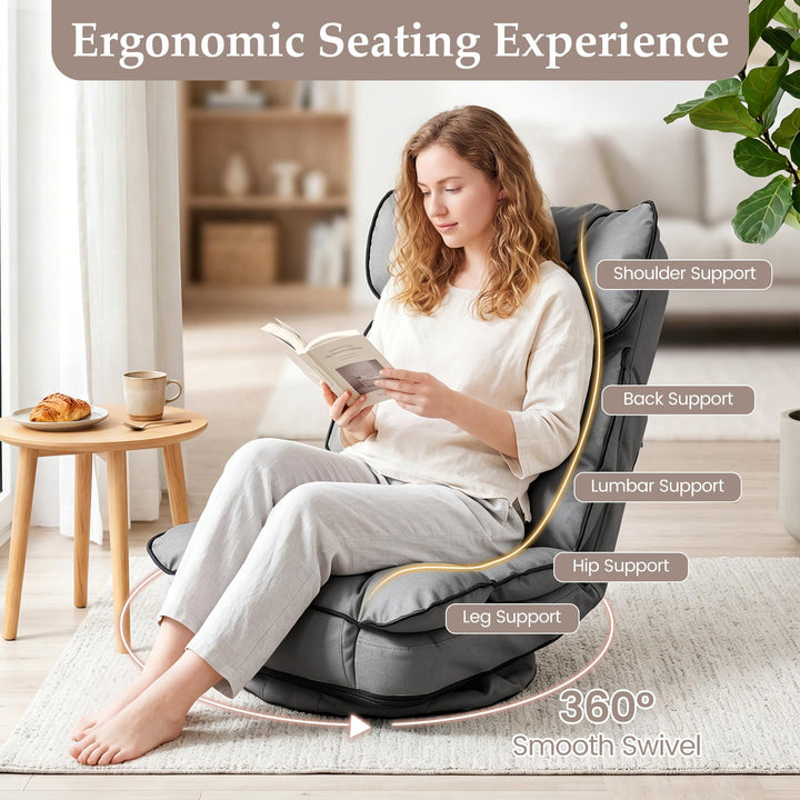 Giantex 360° Swivel Floor Gaming Chair with 6-Position Adjustable Backrest &amp; Sponge Filling
