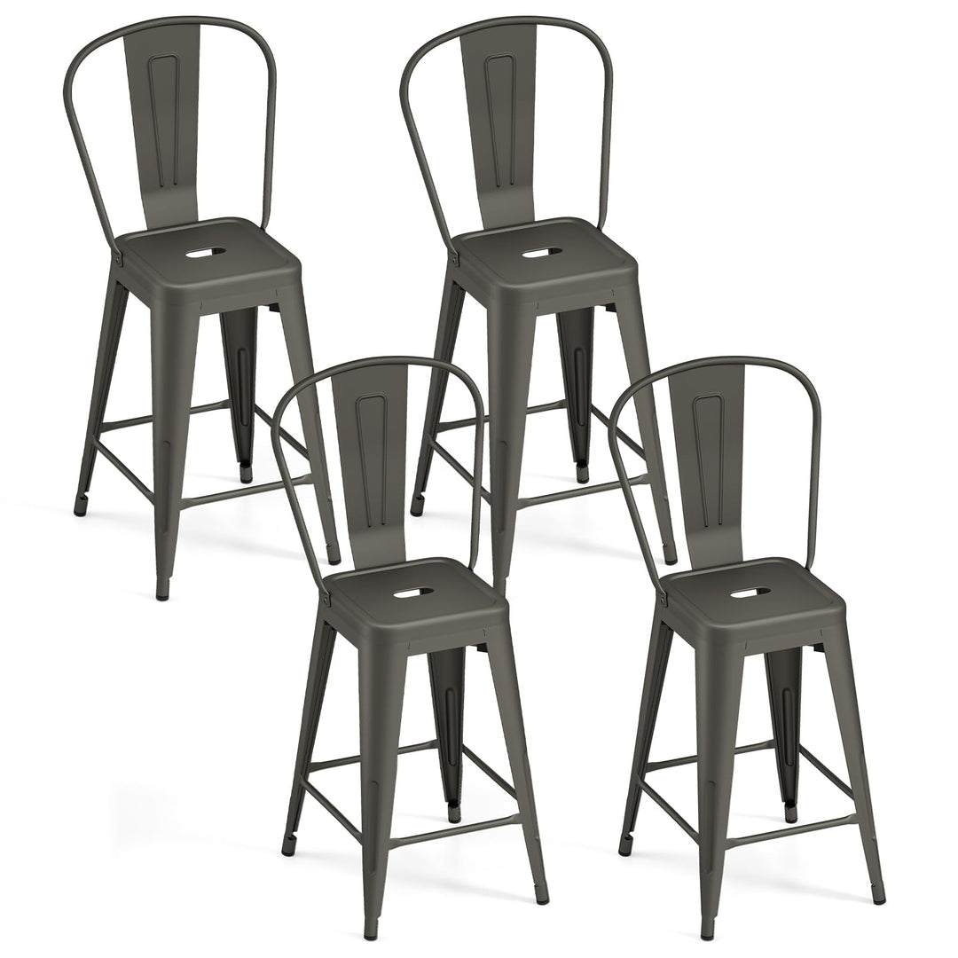 Giantex 24" Metal Bar Stools Set of 4 w/Removable Back &amp; Integrated Footrest