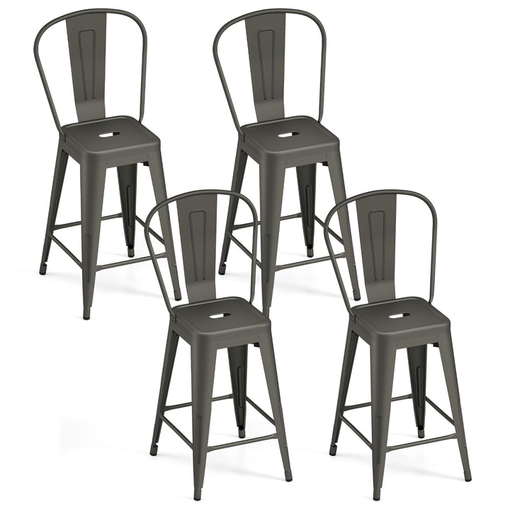 Giantex 24" Metal Bar Stools Set of 4 w/Removable Back &amp; Integrated Footrest