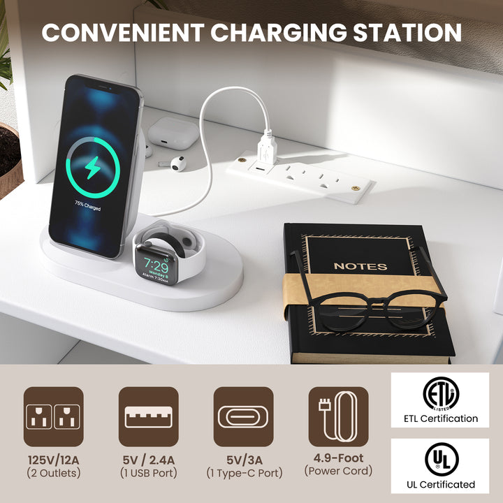 Giantex Nightstand with Charging Station - 55" Tall Bedside Table