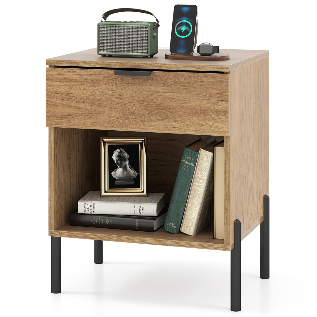 Giantex Mid Century Modern Nightstand with Charging Station