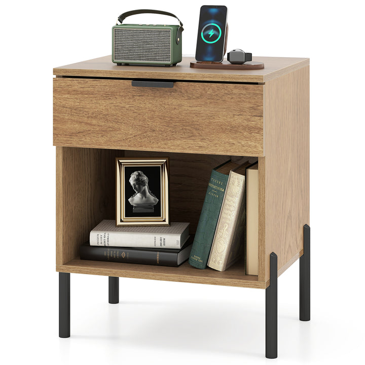 Giantex Mid Century Modern Nightstand with Charging Station