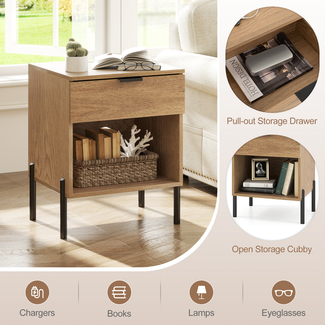 Giantex Mid Century Modern Nightstand with Charging Station