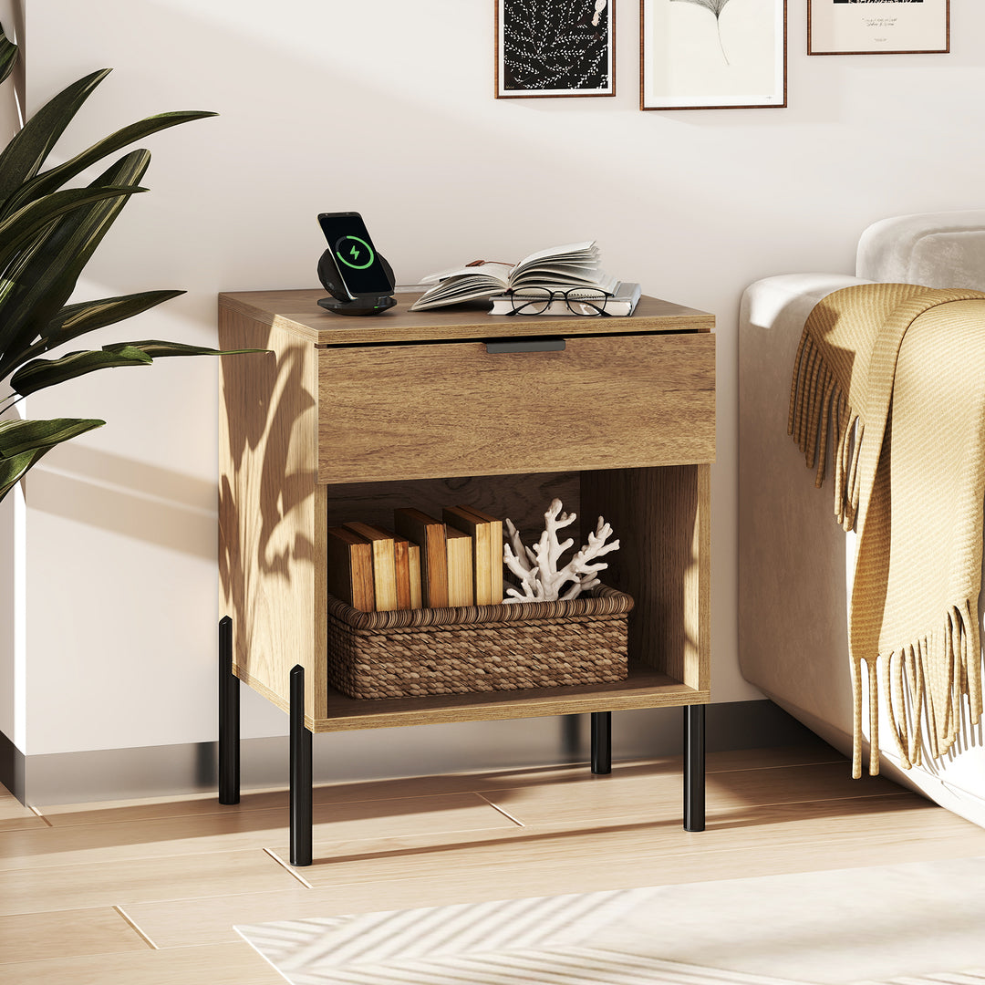 Giantex Mid Century Modern Nightstand with Charging Station