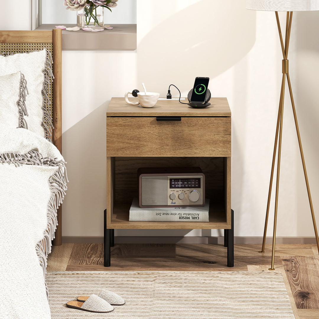 Giantex Mid Century Modern Nightstand with Charging Station