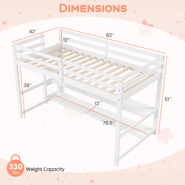 Giantex Twin Low Loft Bed with Storage Shelves