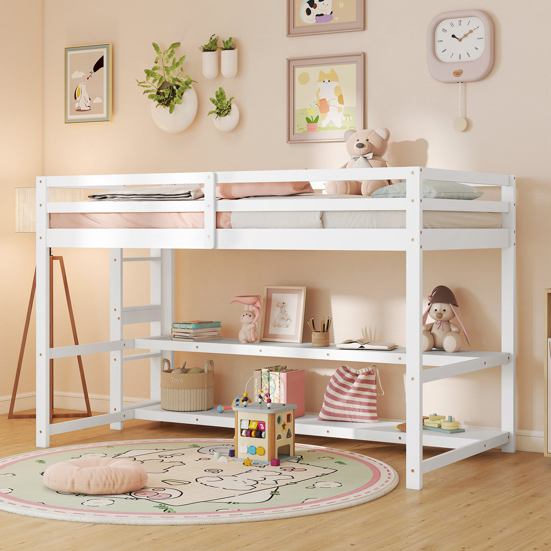 Giantex Twin Low Loft Bed with Storage Shelves