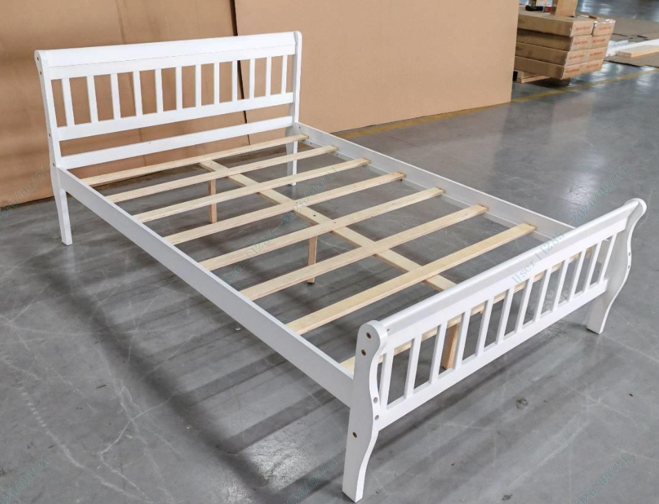 GIANTEX Wood Sleigh Bed Frame with Slatted Headboard &amp; Footboard