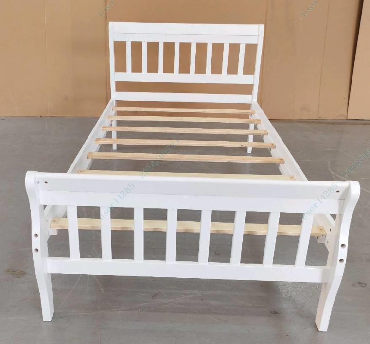 GIANTEX Wood Sleigh Bed Frame with Slatted Headboard &amp; Footboard