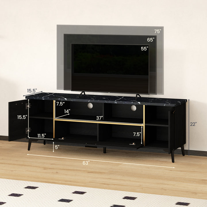 Giantex TV Stand for TVs up to 75", 63-Inch Mid Century Modern Entertainment Center with Flip Door Cabinet