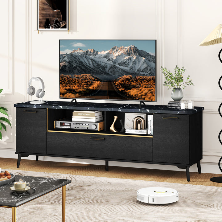 Giantex TV Stand for TVs up to 75", 63-Inch Mid Century Modern Entertainment Center with Flip Door Cabinet