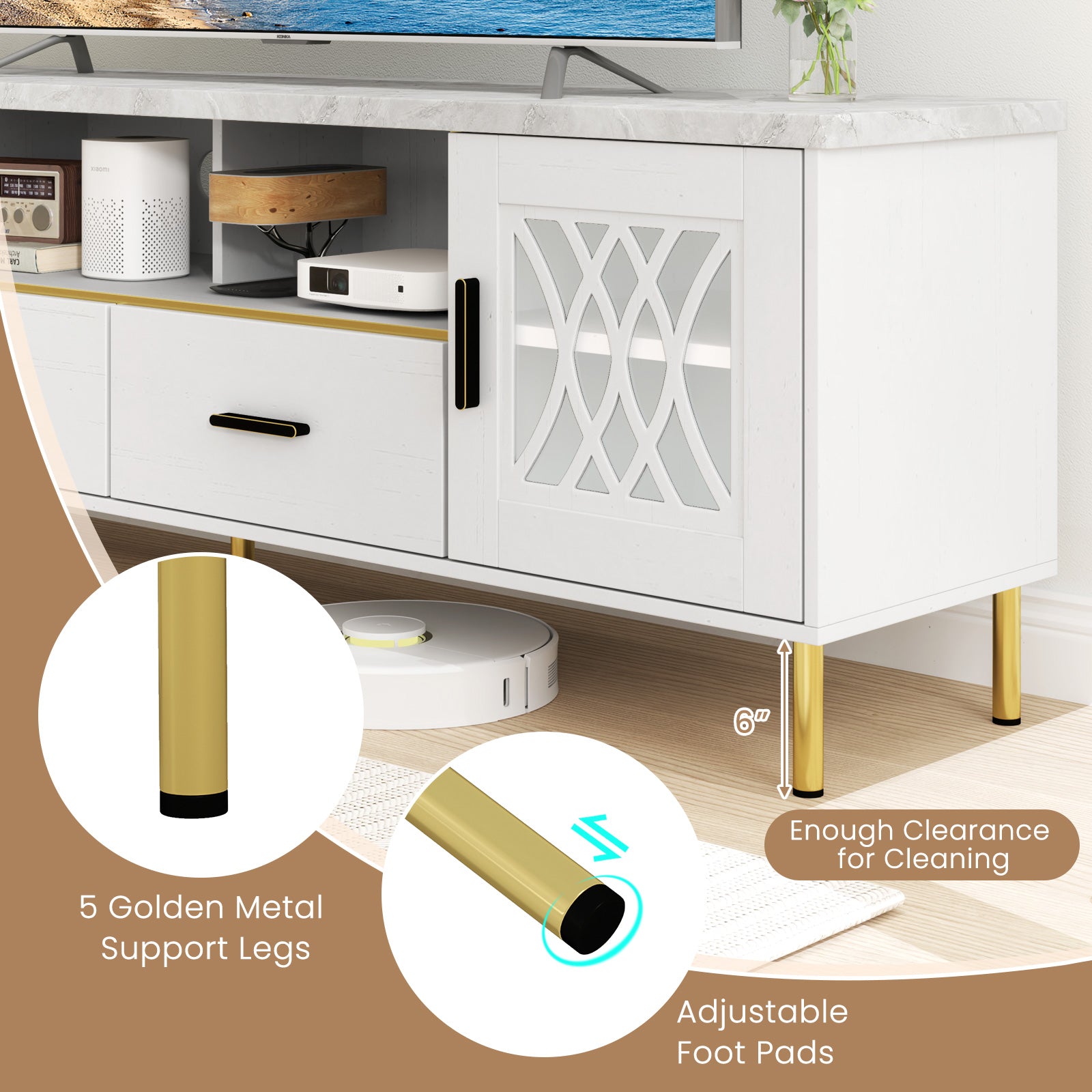 Giantex TV Stand for TV up to 80", 71-Inch Modern Entertainment Center with Glass Doors & 2 Storage Drawers