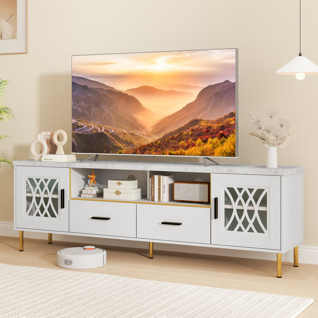 Giantex TV Stand for TV up to 80", 71-Inch Modern Entertainment Center with Glass Doors & 2 Storage Drawers