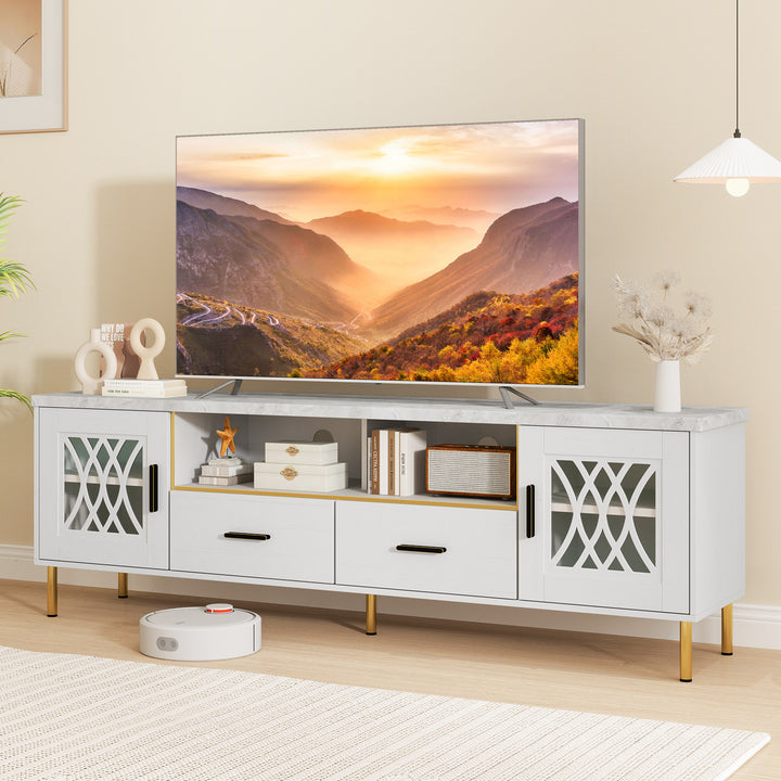 Giantex TV Stand for TV up to 80", 71-Inch Modern Entertainment Center with Glass Doors & 2 Storage Drawers