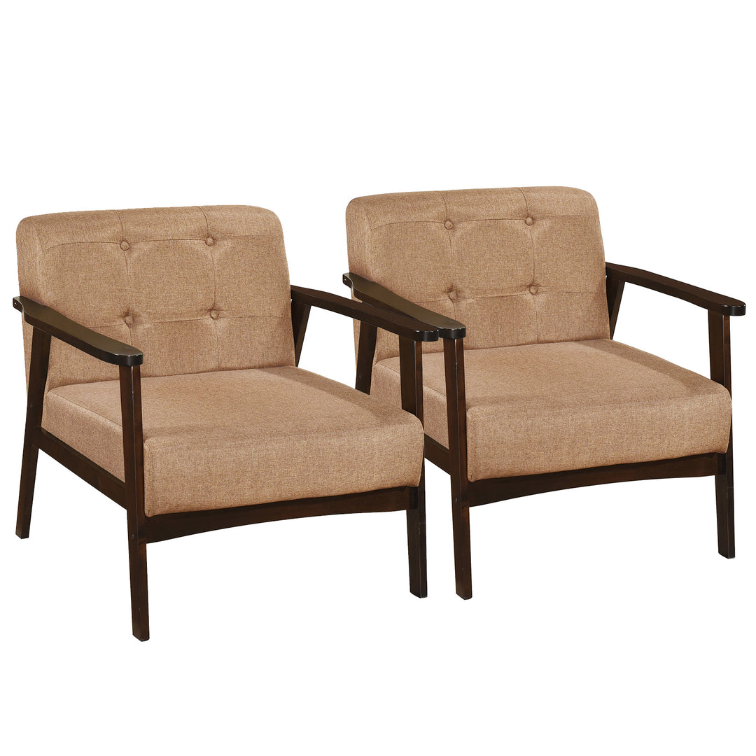 Giantex Mid Century Modern Accent Chair, Upholstered Tufted Armchair with Solid Rubber Wood Frame