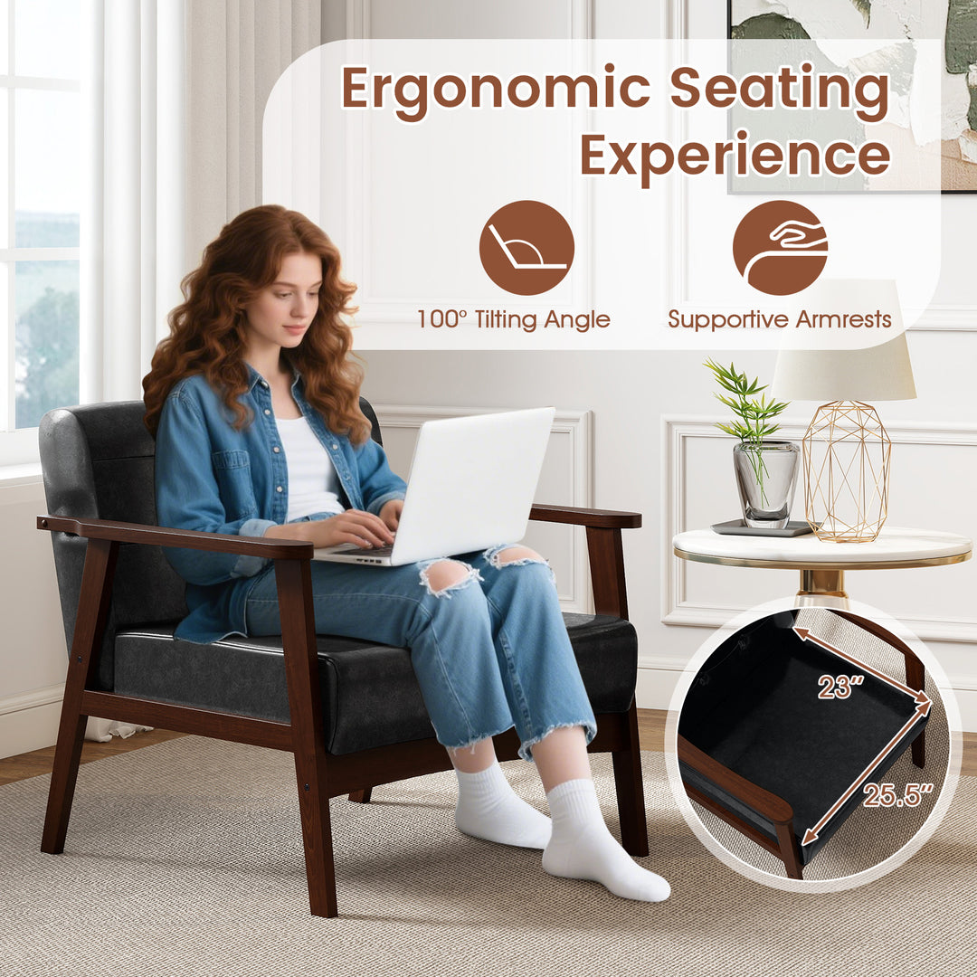 Giantex Mid Century Modern Accent Chair, Upholstered Tufted Armchair with Solid Rubber Wood Frame