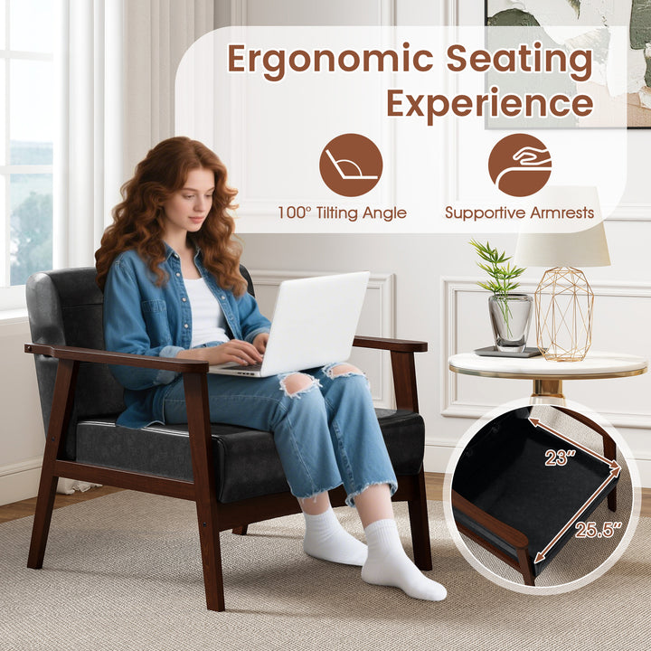 Giantex Mid Century Modern Accent Chair, Upholstered Tufted Armchair with Solid Rubber Wood Frame