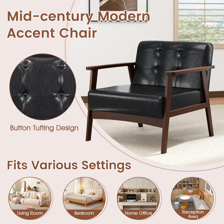 Giantex Mid Century Modern Accent Chair, Upholstered Tufted Armchair with Solid Rubber Wood Frame