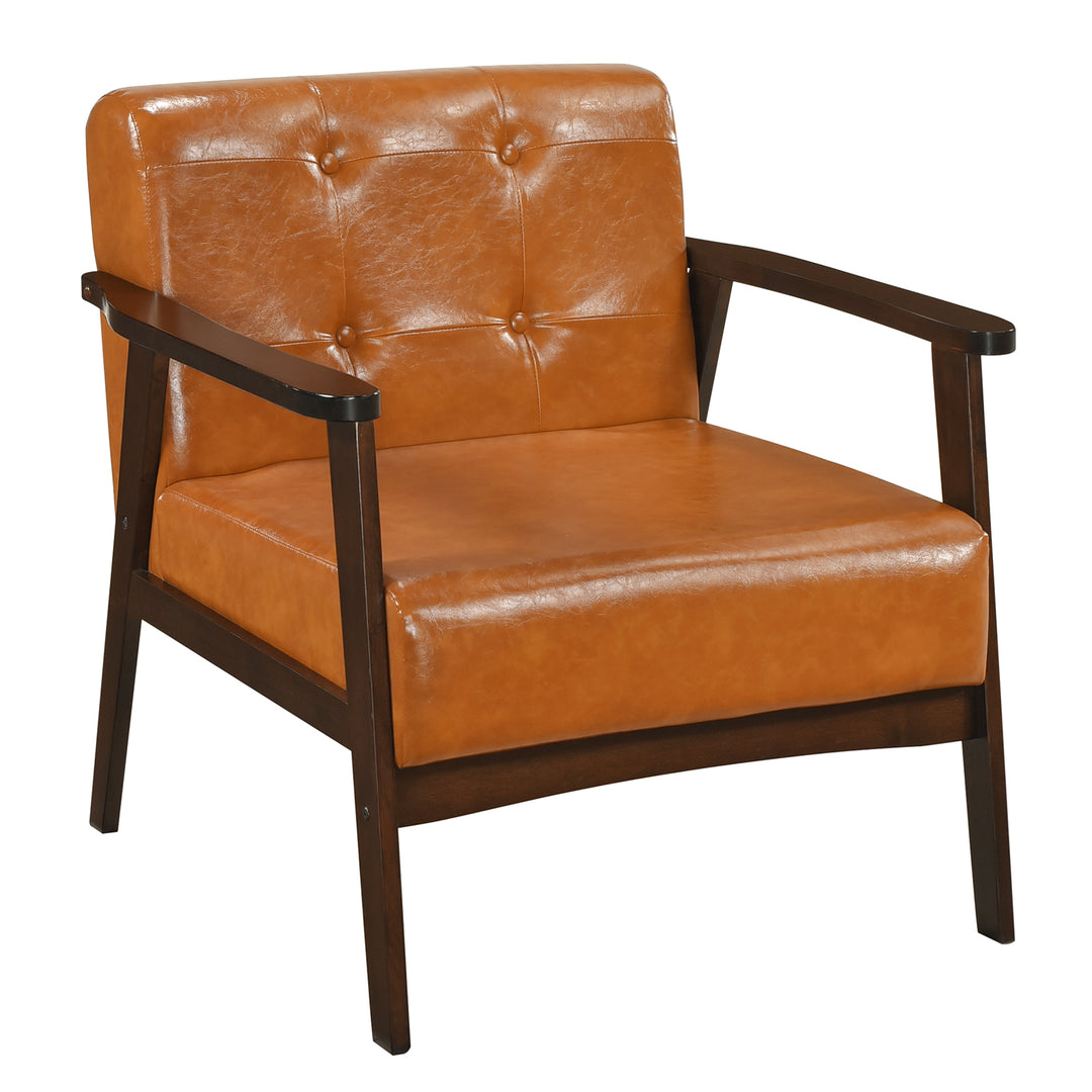 Giantex Mid Century Modern Accent Chair, Upholstered Tufted Armchair with Solid Rubber Wood Frame