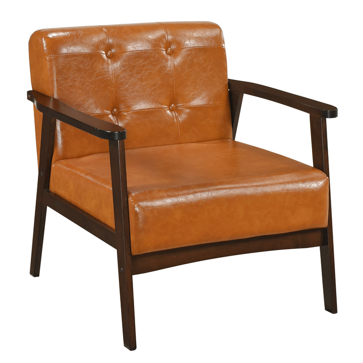 Giantex Mid Century Modern Accent Chair, Upholstered Tufted Armchair with Solid Rubber Wood Frame