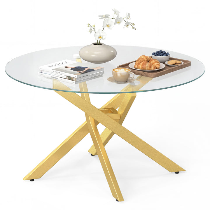 Giantex 31.5" Round Glass Coffee Table with Tempered Glass Top &amp; Geometric Metal Frame
