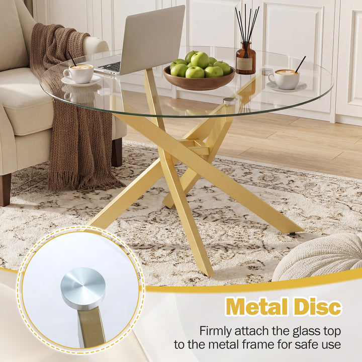 Giantex 31.5" Round Glass Coffee Table with Tempered Glass Top &amp; Geometric Metal Frame