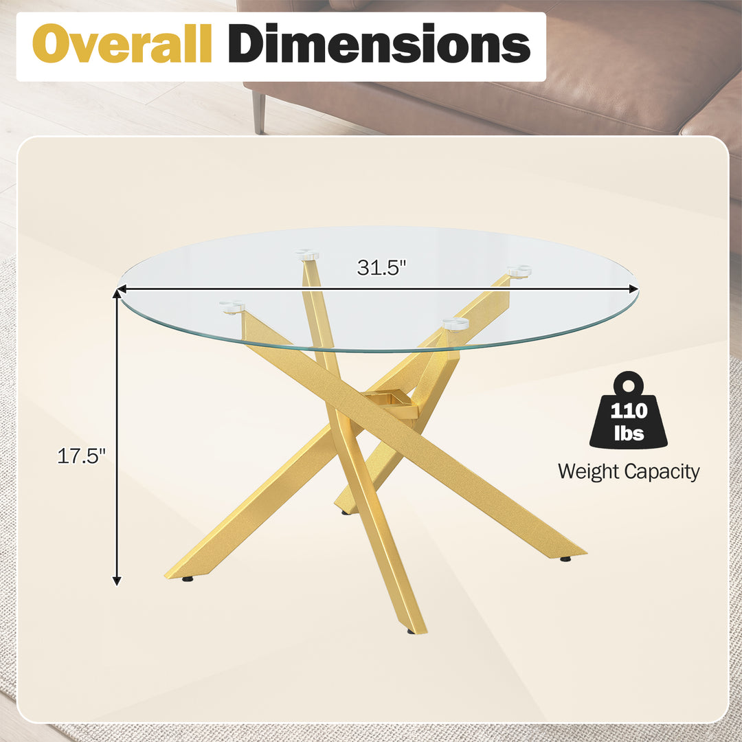 Giantex 31.5" Round Glass Coffee Table with Tempered Glass Top &amp; Geometric Metal Frame