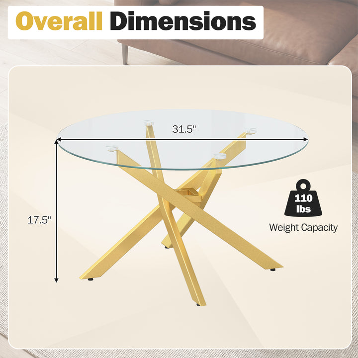 Giantex 31.5" Round Glass Coffee Table with Tempered Glass Top &amp; Geometric Metal Frame