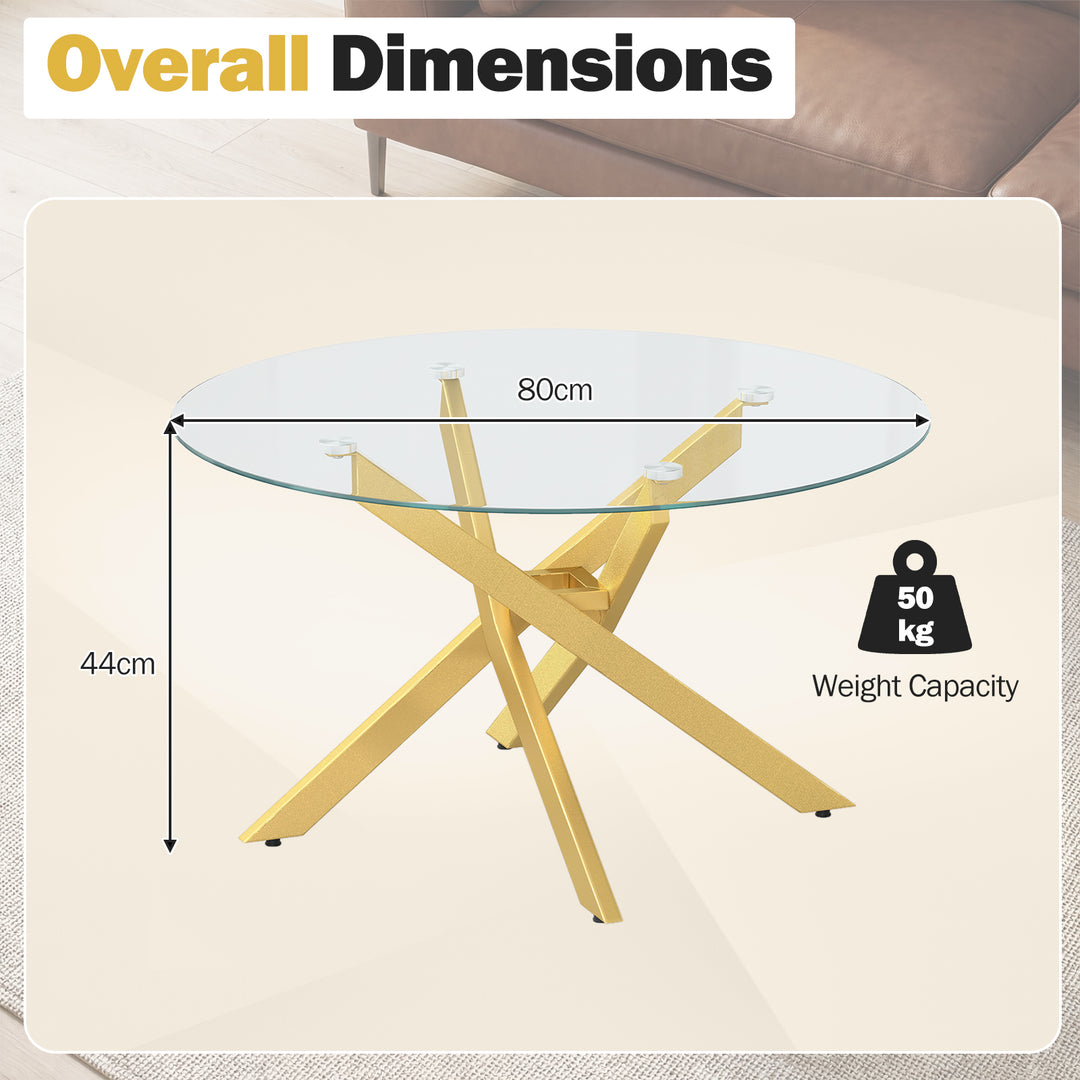 Giantex 31.5" Round Glass Coffee Table with Tempered Glass Top &amp; Geometric Metal Frame